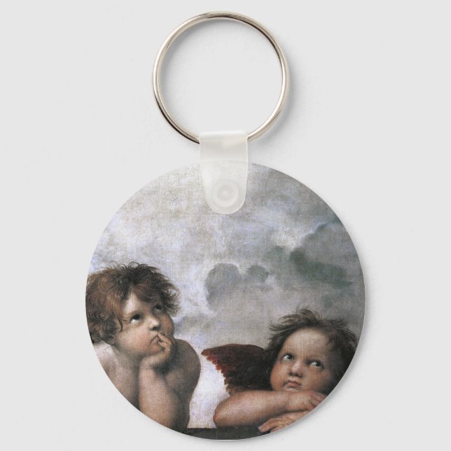 Two Angels, Raphael Vintage Fine Art Keychain (Front)