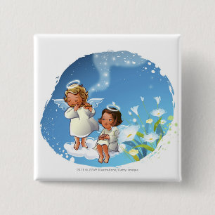 Two angels sitting on the clouds button