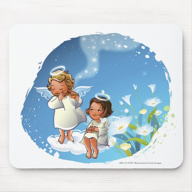 Two angels sitting on the clouds mouse pad (Front)