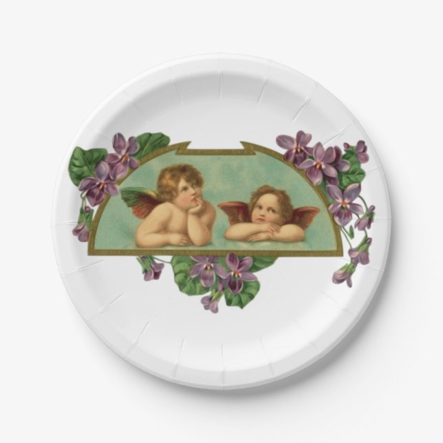 Two Angels Vintage Painting Paper Plates (Front)