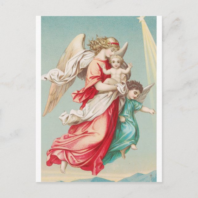 Two angels wear a small child postcard (Front)