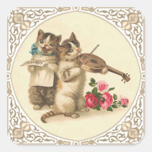 Two Anthropomorphic Kittens Playing Music Square Sticker