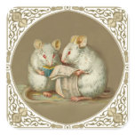 Two Anthropomorphic White Mice Reading Square Sticker