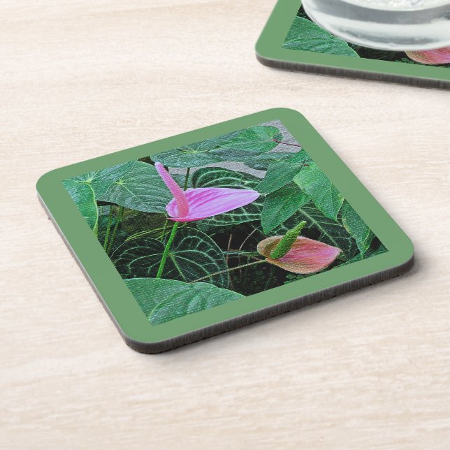 "TWO ANTHURIUM" SET OF 6 HARD PLASTIC COASTERS (Left Side)