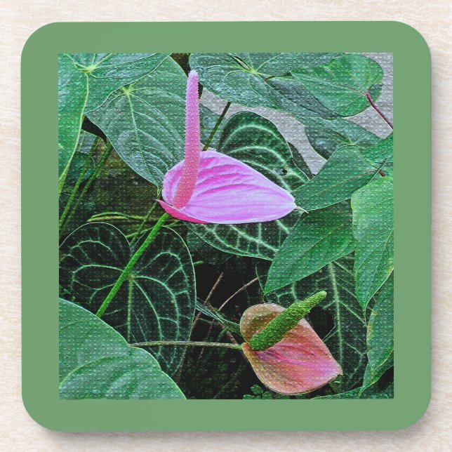 "TWO ANTHURIUM" SET OF 6 HARD PLASTIC COASTERS (Front)