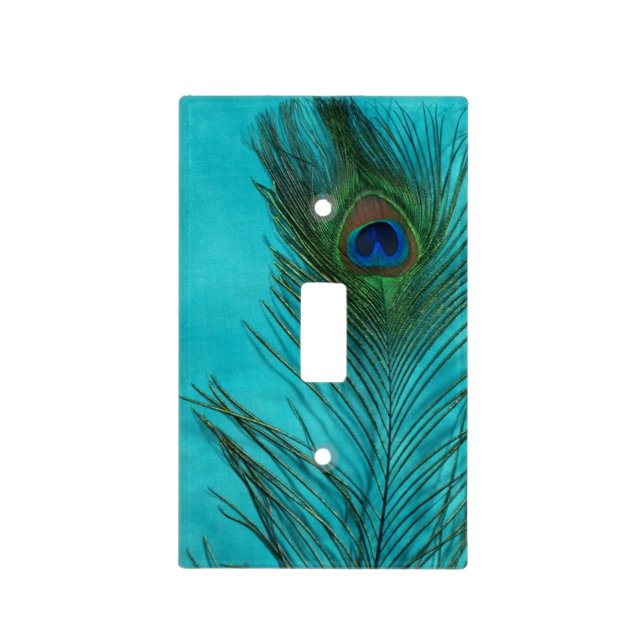 Two Aqua Peacock Feathers Light Switch Cover (Front)