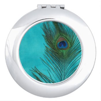 Two Aqua Peacock Feathers Makeup Mirror by Peacocks at Zazzle