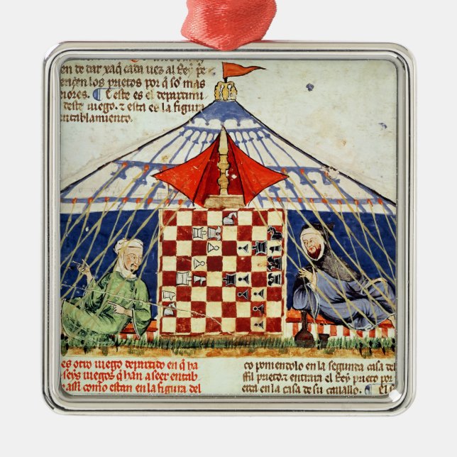 Two arabs playing chess in a tent metal ornament (Front)
