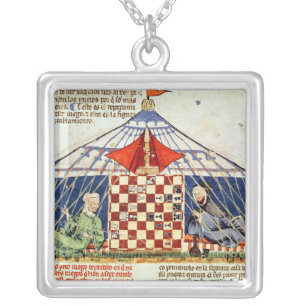 Two arabs playing chess in a tent silver plated necklace