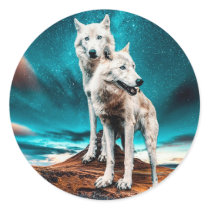 Two Arctic Wolves Classic Round Sticker