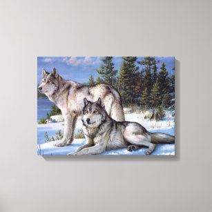 Two arctic wolves painting canvas print