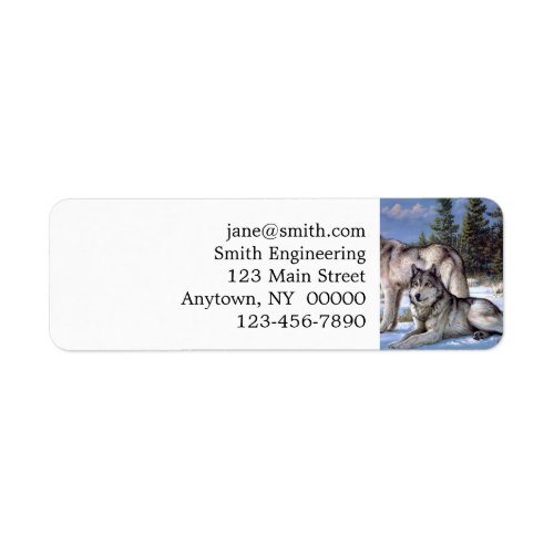 Two arctic wolves painting label