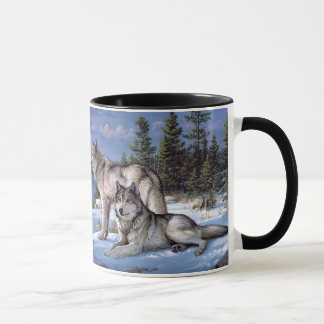 Two arctic wolves painting mug (Right)