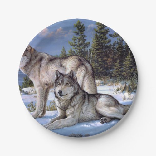 Two arctic wolves painting paper plates