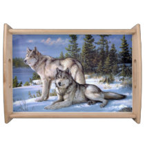 Two arctic wolves painting serving tray