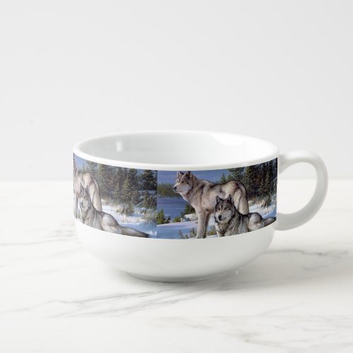 Two arctic wolves painting soup mug