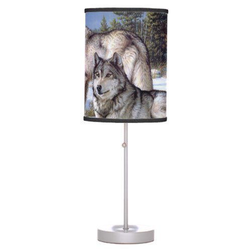 Two arctic wolves painting table lamp