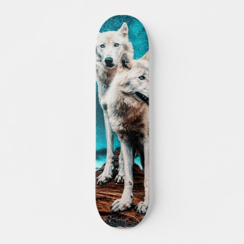 Two Arctic Wolves Skateboard