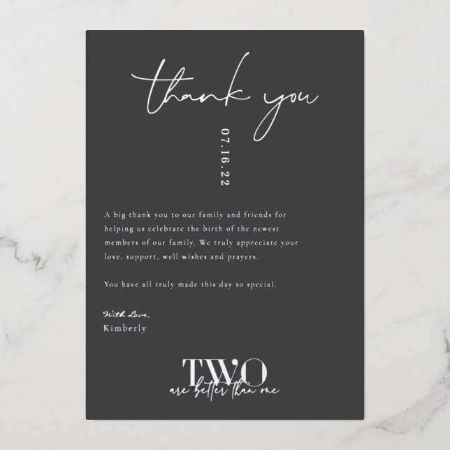 Two Are Better Than One | Baby Shower Thank You Foil Invitation (Front)