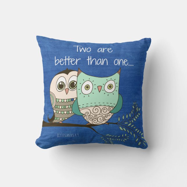 Two are better than one bible verse with owls throw pillow (Front)