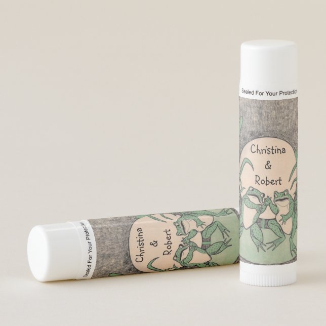 Two Arguing Green Frogs on Lily Pad Full Moon Lip Balm (Front)