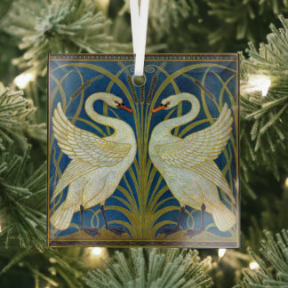 Two Art Deco Swans Glass Ornament