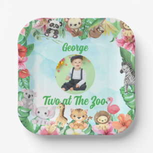 Two at The Zoo Jungle Safari Kids Photo Birthday Paper Plates