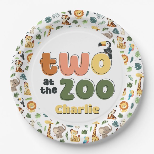 Two at the Zoo Safari Animal Birthday Party Paper Plates (Front)