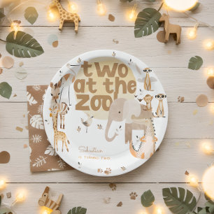 Two at the zoo safari animals kids birthday  paper plates
