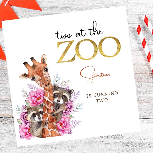 Two at the zoo safari animals kids birthday party napkins (Creator Uploaded)