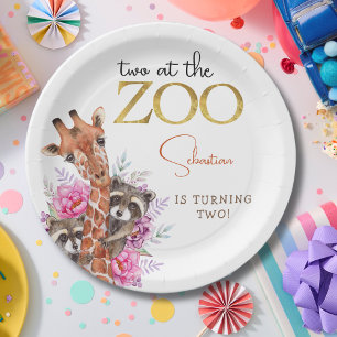 Two at the zoo safari animals kids birthday party paper plates