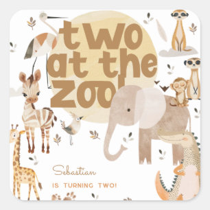 Two at the zoo safari animals kids birthday square sticker