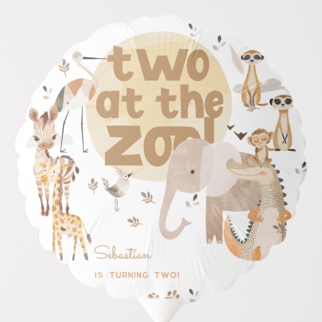 Two at the zoo safari animals kids second birthday balloon (Front)