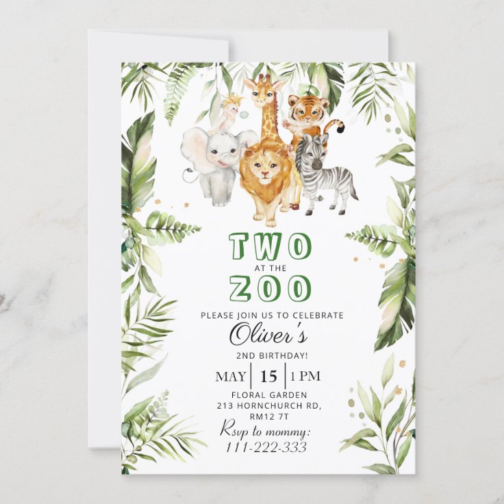 Two at the zoo safari birthday invitation | Zazzle