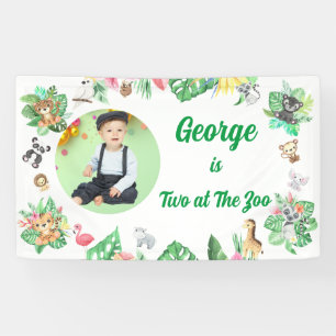 Two at The Zoo Safari Jungle Kids Photo Birthday Banner