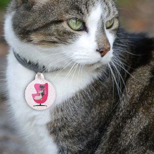 Two Atomic Cats in Pink Chair Diamond Collars Dots Pet ID Tag