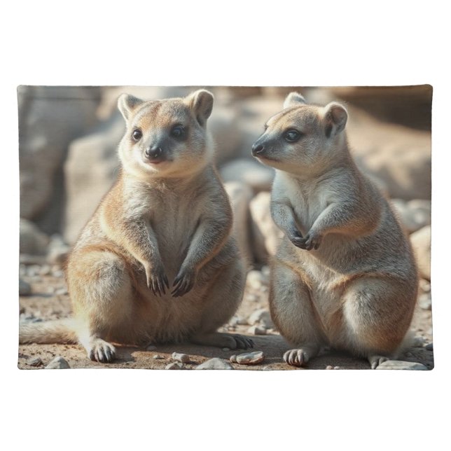 Two Aussie Rottnest IsLand Quokkas,  Cloth Placemat (Front)
