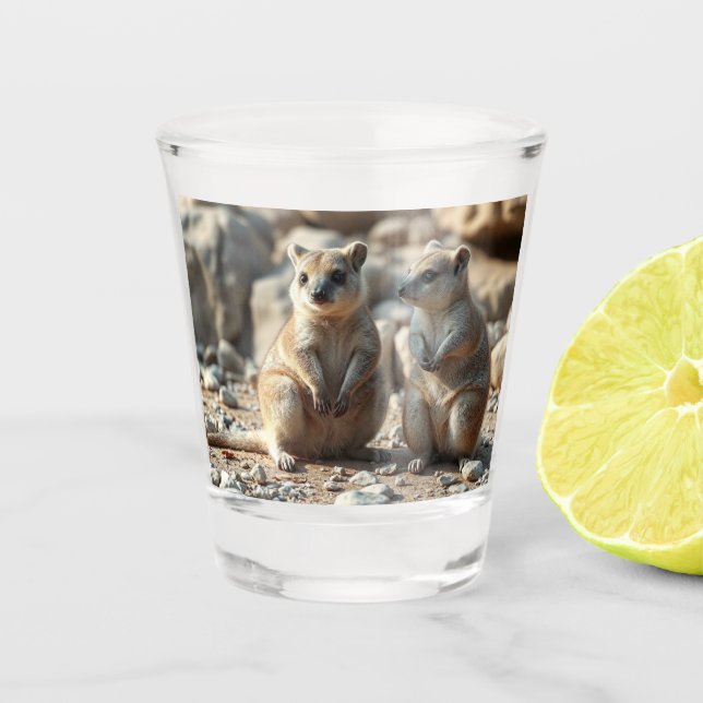 Two Aussie Rottnest IsLand Quokkas,  Shot Glass (Front)