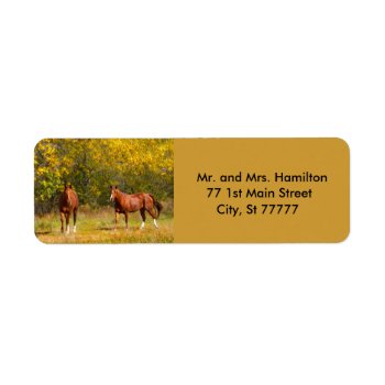Two Autumn Chestnut Horses Label by PattiJAdkins at Zazzle