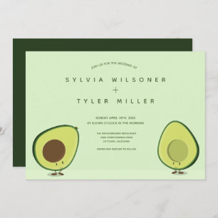 Two Avocado Halves Green Illustration Wedding Invitation