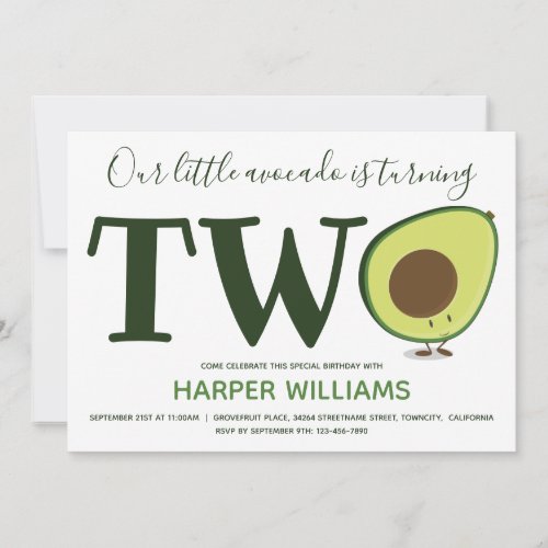 Two Avocado Toddler 2nd Birthday Invitation