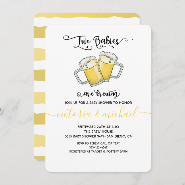 Two babies are Brewing Baby Shower Invitations (Front/Back)
