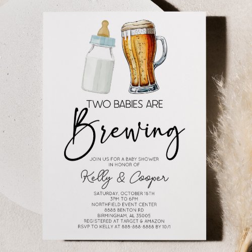 Two Babies Are Brewing Bottle Beer Baby Shower Invitation
