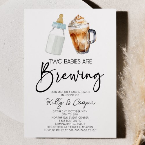 Two Babies Are Brewing Bottle Coffee Baby Shower Invitation