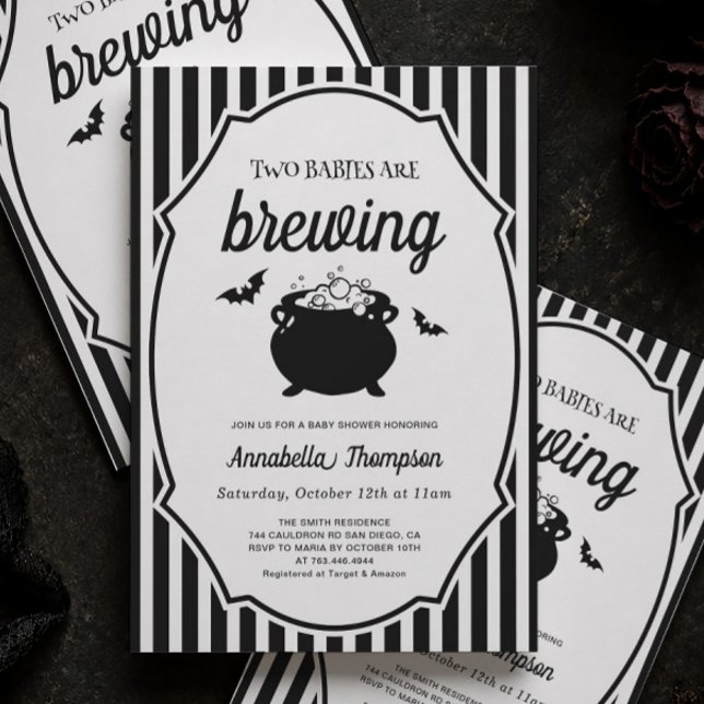 Two Babies are Brewing Twins Halloween Baby Shower Invitation (Creator Uploaded)