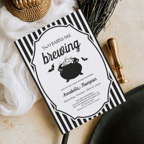 Two Babies are Brewing Twins Halloween Baby Shower Invitation