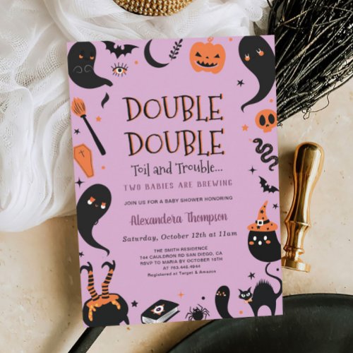 Two Babies are Brewing Twins Halloween Baby Shower Invitation