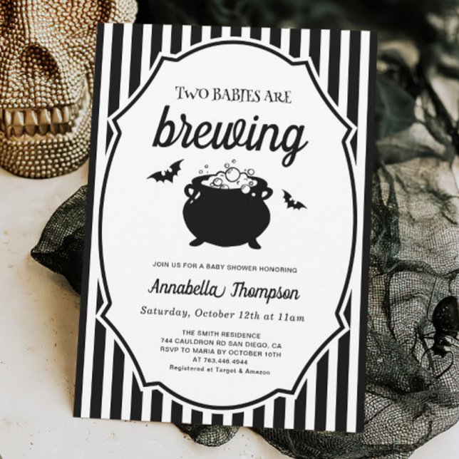 Two Babies are Brewing Twins Halloween Baby Shower Invitation (Creator Uploaded)