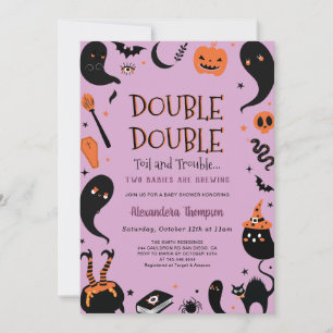 Two Babies are Brewing Twins Halloween Baby Shower Invitation