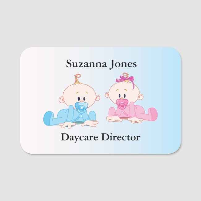 Two Babies Girl Boy Daycare Design Name Tag